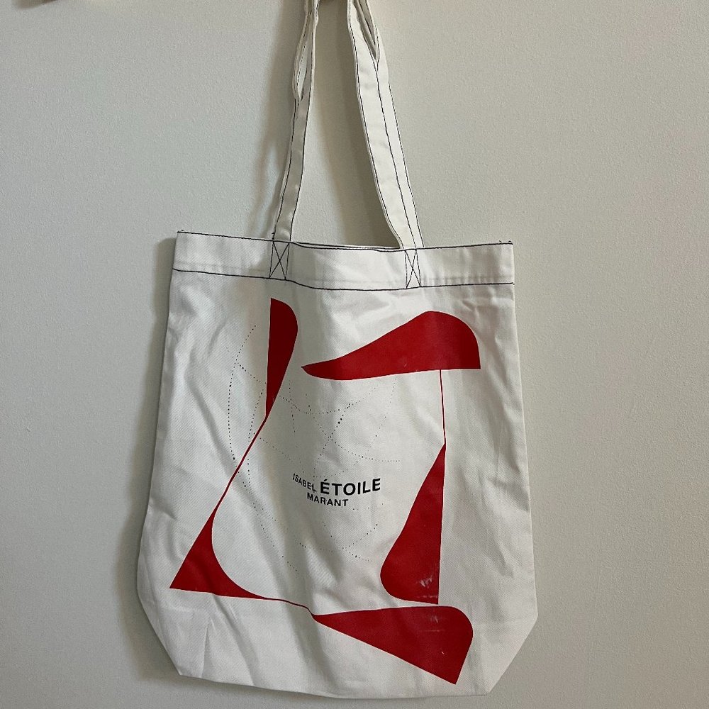 Isabel Marant Etoile Large Canvas Tote Bag — Cream Red Logo Graphic Shopper, OS